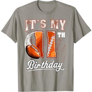 Kids 11 Year Old It's My 11th Birthday Football Themed Party T-Shirt, Small