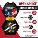 Open Splice Junction Box 2-Pack | UL 514C | One-Piece Polycarbonate Box, Code-Approved, Durable DIY Electrical Splice Enclosure in Black | Fast Installation for Safe Wiring Connections