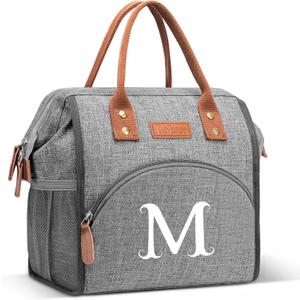 Initial Lunch Bag Women, Insulated Lunch Box Wide Open Lunch Tote Bag - M