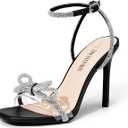 DREAM PAIRS Women's Double Bowknots Crystal Sandals Clear Slingback Heels Square Toe Shoes for Party Wedding (7.5)
