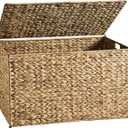 Water Hyacinth Storage Basket with Lid, 42.3 Gallon (160L) Blanket Storage Basket with Handles, Woven Storage Bin, Foldable, Metal Frame, for Bedroom, Laundry Room, Natural