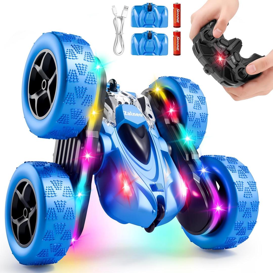 Remote Control Stunt Car 4WD 360° Flip Double‑Sided RC Cars, LED Light Bar, USB‑C Modular Battery, 2.4 GHz Outdoor Beach Toy for Boys 6‑12 Years Old, Birthday & Christmas Kids Gift, Blue, 6.4 x 6.4 x 2.9 inches