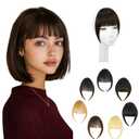 Human Hair Clip in Bangs Dark Brown Soft Layered Fringe French Fake Bangs Hair Hairpieces for Women Curve Bangs for Daily Wear & Halloween French Dark Brown