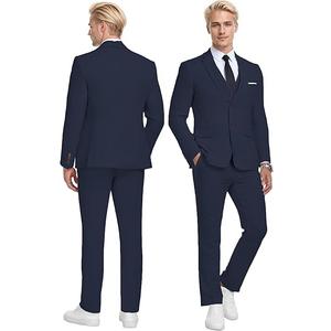 Wehilion Retro Linen Men Suit Beach Wedding Suit Summer Slim Fit 3 Pieces Light Weight Linen Suit Jacket Vest Pant Tuxedo
 (Medium, Navy)