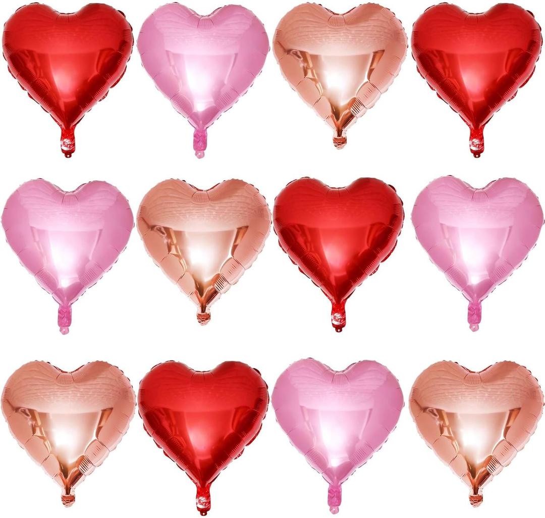 Lovoir 12 Pcs Red Heart Shape Foil Mylar Balloons 18 Inch Love Balloons for Valentine's Day Birthday Party Decorations Wedding Engagement Romantic Decor (Red & Pearl Pink & Rose Gold)