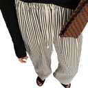 XIBAOBAO Women's Black White Striped Seersucker Pants Pinstripe High Waist Drawstring Lounge Pants Beach Lightweight Palazzo Trousers M (M)