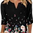 KISSMODA 3/4 Length Sleeve Shirts for Women Floral Business Shirts Tops Blouses Tops Loose Fit T-Shirts (Black, XXXL)