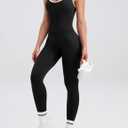 OLCHEE Womens Workout Jumpsuits Seamless Racerback Tummy Control Padded Large
