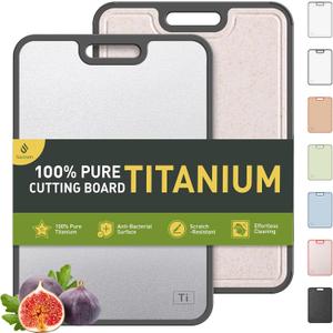 2 in 1 Pure Titanium Cutting Boards for Kitchen Non Toxic Chopping Board with Handle Large Big Small Kitchen Meat Butcher Block Not Stainless Steel Wood Bamboo Plastic Silicone Acrylic Teak Sink (Gray/Beige)