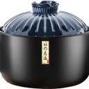 Ceramic Pot with Lid, 1.7 Quart, Heat-Resistant for Cooking Soup, Easy to Clean, Japanese Cooking Pot (Blue)