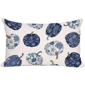 AOFANGGO Fall Pumpkins Chinoiserie Pillow Cover 12x20 inch Floral Print Autumn Themed Decorative Throw Pillows Outdoor Pillowcase Farmhouse Cushion for Couch Sofa Home Decor, Pack Of 3  AOFANGGO Fall Pumpkins Chinoiserie Pillow Cover 12x20 inch Floral Print Autumn Themed Decorative Throw Pillows Outdoor Pillowcase Farmhouse Cushion for Couch Sofa Home Decor, Pack Of 3