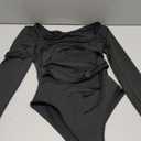 SHENHE Women's Cut Out Long Sleeve Bodysuit Dressy Ruched Party Concert Leotard Top Clubwear (Medium, Black)