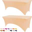 BDDC Table Covers for 6 Foot Tables, 2 Pack Champagne Washable and Wrinkle Resistant Stretch Tablecloths Rectangle 6ft for Events, Wedding, Banquets, Parties