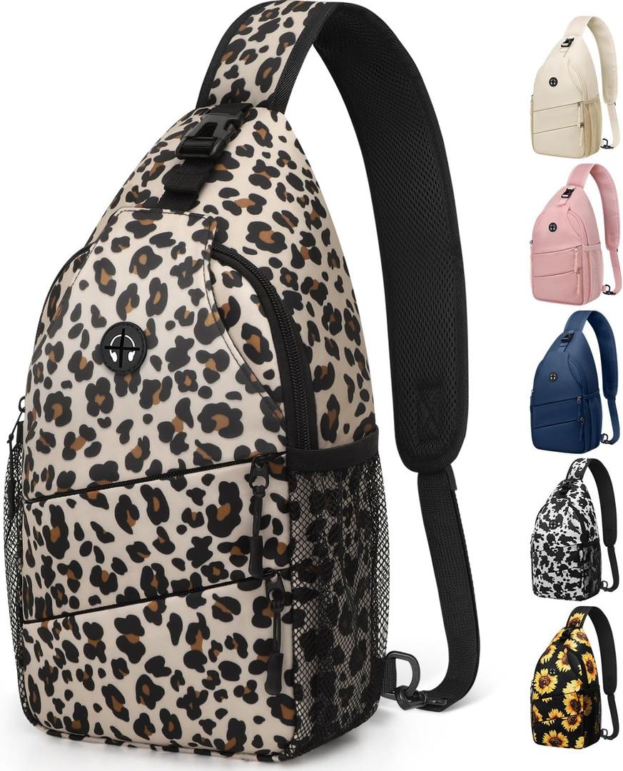 Crossbody Bags for Women Men Trendy Sling Bag Bakpack Casual Chest Bag with Convertible Shoulder Strap (Medium, Leopard)