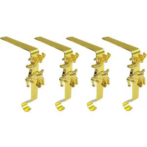 Christmas Stocking Hangers Set of 7 Heavy Duty Adjustable Mantel Hooks with No-Damage Design for Fireplace Reusable Gold Snowflake Reindeer Tree Decorations Easy Installation (E 4PC)