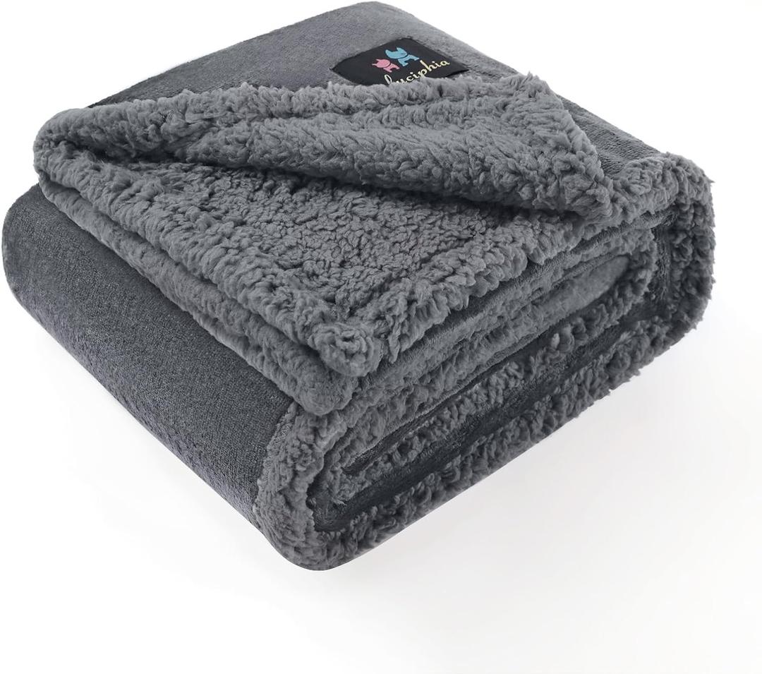 Luciphia Waterproof Bed Blanket Washable,Soft Sherpa Fleece Puppy Reversible Throw Blankets for Small Dog Cat,Furniture Cover Protector Couch Bed from Liquid Pee and Pet Fur, Light Grey, 40" x 28"