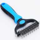 Pet Grooming Rake for Dogs & Cats - Double-Sided Deshedding and Dematting Tool, Gently Remove 95% of Loose Undercoat & Mats for Long-Haired Pets, Painless Fur Brush for Shedding Control (Blue, M)