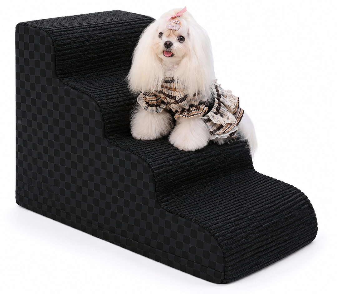 Dog Stairs Curved Ramp for Small Dogs 19.5" H, 4-Step Pet Stairs for Couch Bed with High Density Foam, Dog Slope Stairs with Durable Non-Slip Bottom, Black