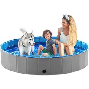 Jasonwell Foldable Dog Pet Bath Pool Collapsible Dog Pet Pool Bathing Tub Kiddie Pool Doggie Wading Pool for Puppy Small Medium Large Dogs Cats and Kids 71" Grey (Mdf Wood Gray)