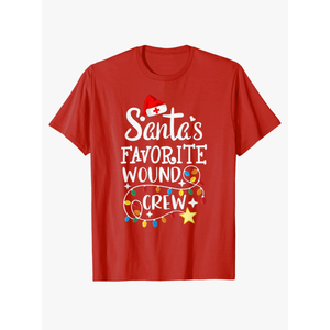 Santa's Favorite Wound Crew Christmas Wound Care Nurse Crew T-Shirt.L