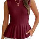 Cicy Bell Womens Pleated Peplum Tank Tops Fitted Blouses Fall Sweaters (Red, M)