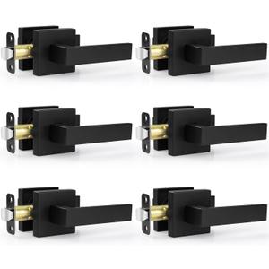6 Pack Door Handles Matte Black - Passage Door Knobs Interior Square Door Levers, Heavy Duty Non-Locking Leversets Hall Closet Handles, Reversible for Right & Left Sided Doors (Passage(No Lock))
