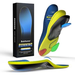 Bukihome Sport Insoles for Men Women - Arch Support Orthotics Inserts - Shock Absorption and Cushioning for Running Walking - Comfortable Insole for Standing All Day - (Blue, M)