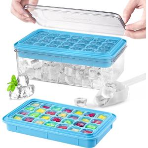 Ice Cube Tray with Lid and Bin, 56 Pcs Ice Cube Trays for Freezer, Ice Cube Mold, Ice Molds Spill-Resistant Removable Lid & Ice Scoop, Ice Mold for Whiskey Cocktail, Tea, Coffee - Blue