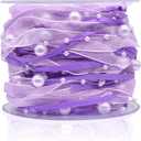 10M ArtificialBead Pearl Ribbon Chiffon Ribbon and Organza Lace Trims for Wedding Flower Christmas Tree Decoration Sewing Craft Packaging (Purple)
