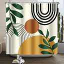Boho Mid Century Shower Curtain Sun Leaves Modern Abstract Geometric Aesthetic Shower Curtains for Bathroom Bathtubs Waterproof Fabric Shower Curtain with Hooks 72x72 Inches