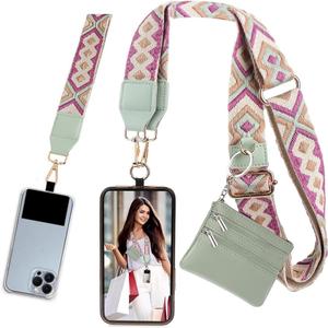 Phone Strap With Zippered Pouch, Universal Lanyard Crossbody Wrist Strap With Wallet, Adjustable