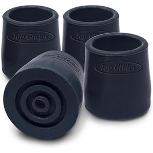 Top Glides Steel-Reinforced Walker, Commode, and Bath Bench Replacement Rubber Tips, Black, 1" (Pack of 4)