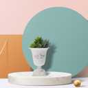 POPETPOP Tall Urn Vase Retro White Metal Urn Planter Pedestal Flower Pot Rustic Farmhouse Flower Holder for French Country Style Home Table Centerpiece Decor, 5.9 x 5.9 x 7.47 Inches