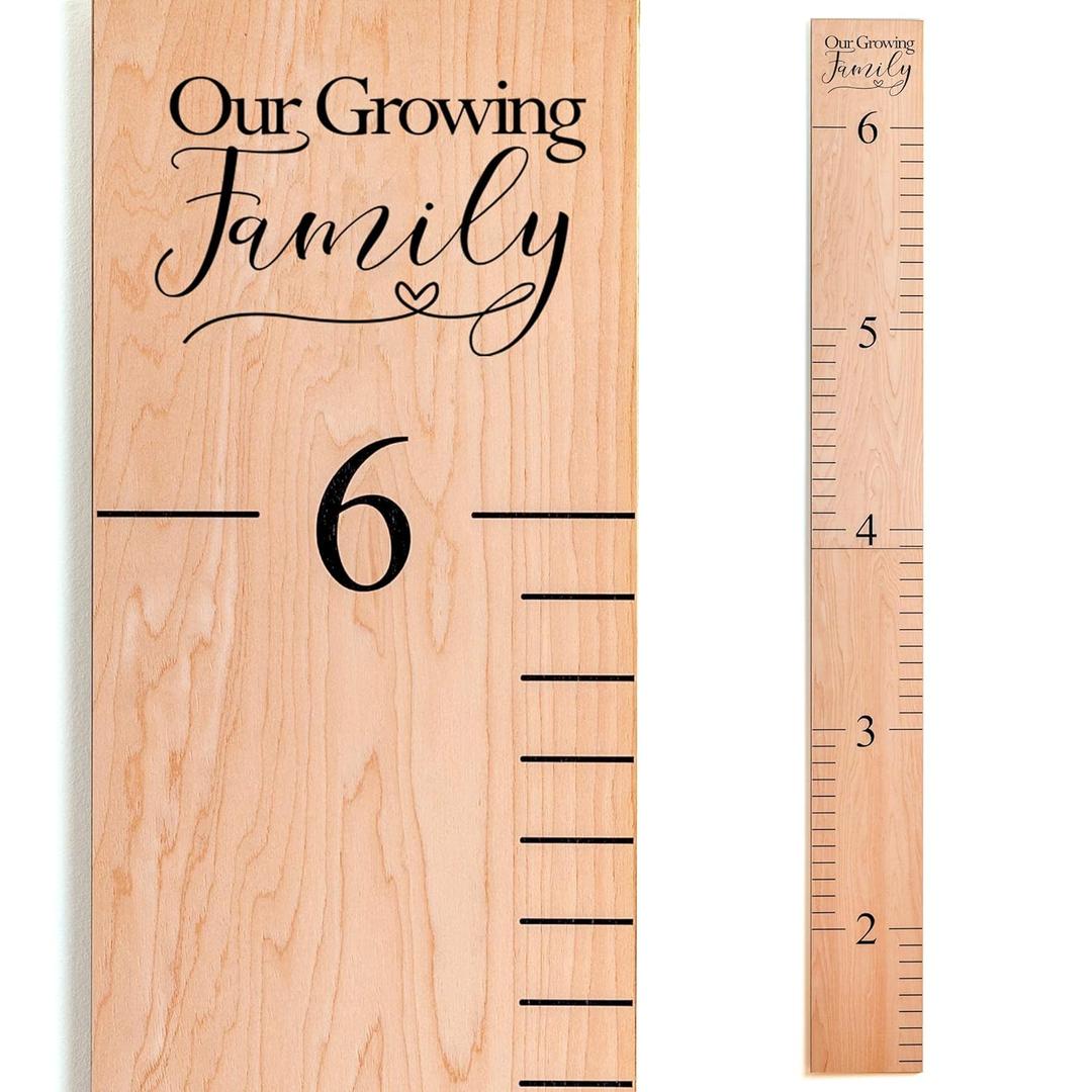 Headwaters Studio Wooden Growth Chart Kids Height Chart, Wall Measurement for Kids, Height Chart for Wall, Growth Ruler for Children Our Growing Family, Natural (6.7" to 6.5")