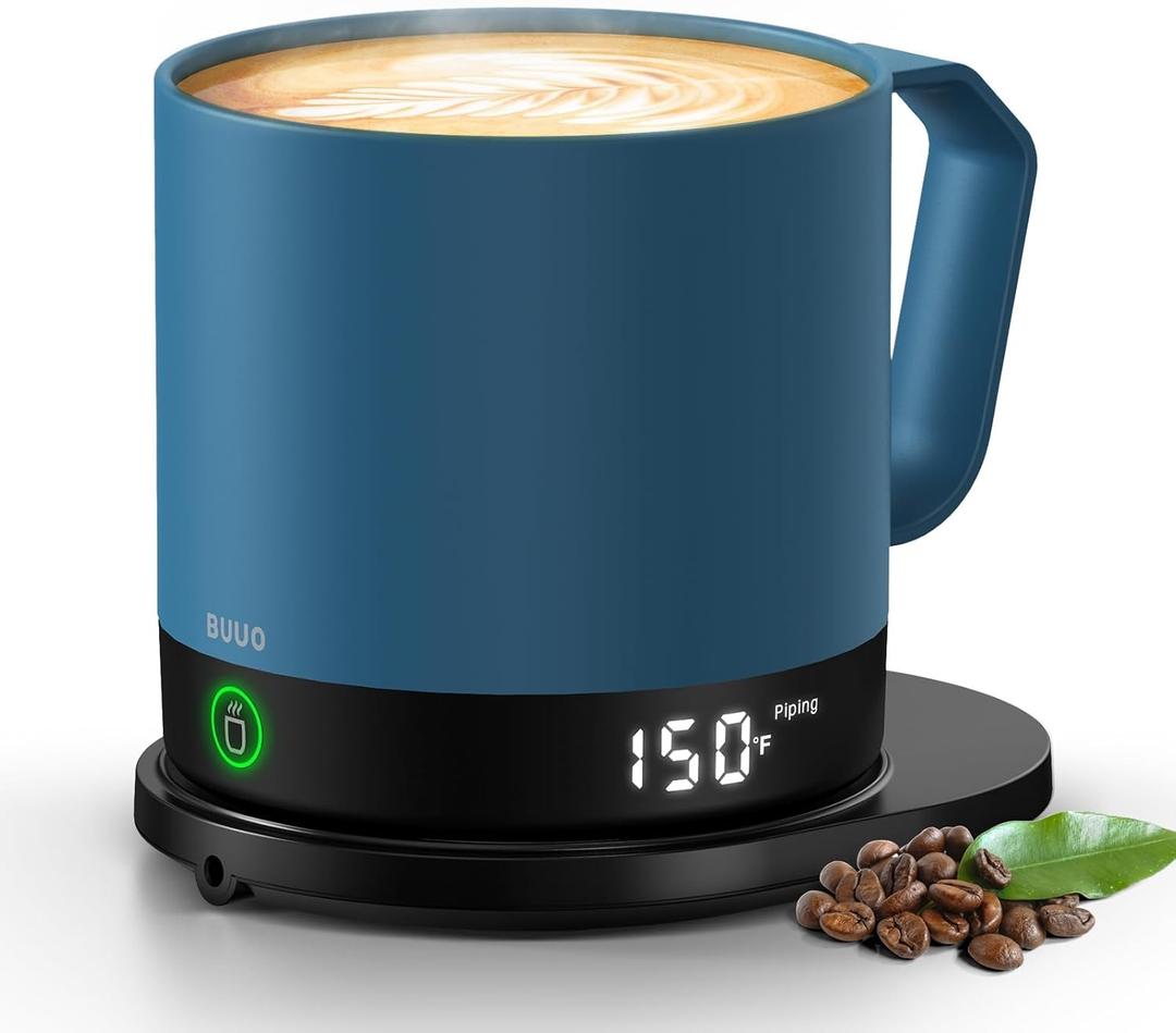 Self Heating Coffee Mug, 14 Oz Temperature Control Smart Mug, Double Sided & Real-Time LED Display, Fast Heating, Mug Warmer with 120 Min Battery Life, Birthday Gifts for Women and Men(Blue) (Slate Blue)