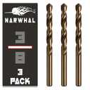 Narwhal 3/8 Inch Cobalt Drill Bits (3 Pack - Industrial Grade M35 Cobalt) 5" Length & 135 Degree Split Point for Drilling Into Metal, Hardened & Stainless Steel, Cast Iron, & More!