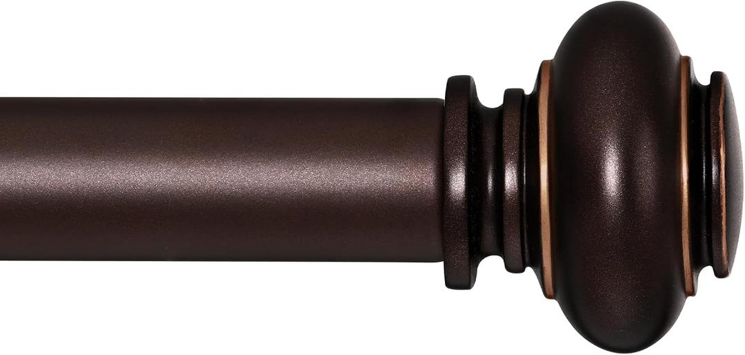 SIMEWIN Bronze Curtain Rods for Windows 28 to 48 Inches Adjustable Decorative 1 Inch Diameter Single Window Curtain Rod Set with Classic Finials, Bronze with Gold Finishing