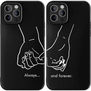 Black Matching Phone Case Compatible with - iPhone 15 Pro - for Couples Matte Cover Cute Pinky Promise Holding Hands Anniversary Valentine's Day for Him Her Girlfriend Boyfriend Birthday GF BF (Left)