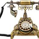 Vintage Rotary Dial Telephone  Bronze Resin Corded Landline with Functional Dial & Noise-Canceling Audio, Old-Fashioned Desk Phone for Home Office, Cafe, Bar & Hotel Dcor