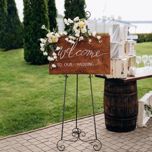 GlikCeil 57" H Black Metal Scroll Easel Stand for Display Wedding Sign Poster Adjustable Portable Art Easels Poster Easel with Chain Support for Showcasing Pictures Artwork Coffee Exhibition Canvas, 17 X 57 X 15 Inches