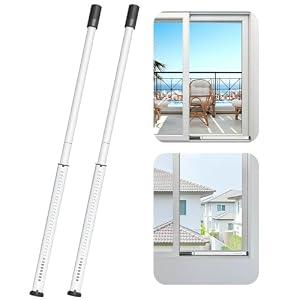 AceMining Sliding Door Security Bar, Heavy Duty Sliding Patio Door Lock Bar, 20-50inch Adjustable Multi-use Window Security Bars, Sliding Door Stopper, White, 2Pack
