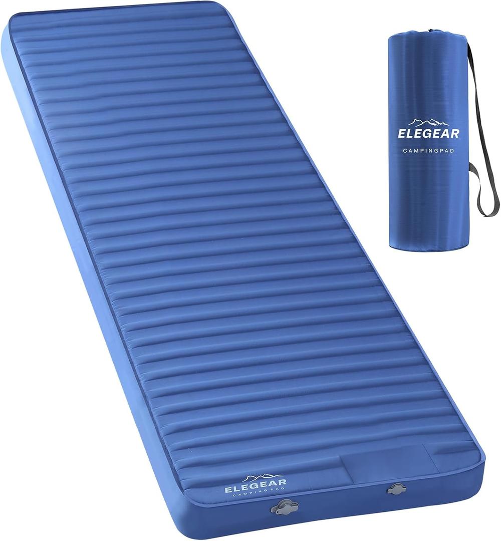 Elegear Air & Foam Camping Sleeping Pad, HexaFoam Camping Mattress Pad with Built-in Foot Pump Memory Foam Camp Pad 4-Season R-Value 9.5 Camp Sleeping Mat for Travel/Car/Tent, Blue (Single)
