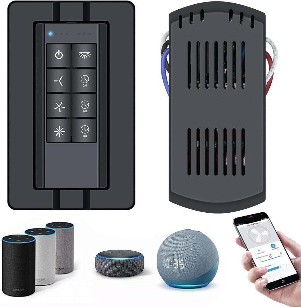 Universal Smart WiFi Ceiling Fan Remote Control Kit, 3 Speed Control with Dimmer, Compatible with Alexa, Google Assistant and Smart Life App, 2-8h Timming