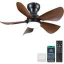 Ceiling Fans with Lights, 46 inch Modern Low Profile Ceiling Fan with Light and Remote App Control, Flush Mount, Quiet DC Reversible, Dim Led Ceiling Fan for Bedroom Kitchen Indoor/ Outdoor Patio Brown