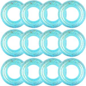 12 Pcs Summer Swim Rings with Glitter Fun Inflatable Pool Float Round Shaped Swimming Pool Tubes for Beach Party Supplies