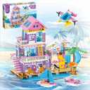 955 Piece Beach House Building Set,Seaside Beach Villa Building Toys Friends Vacation Hut Blocks Set,STEM BuildingToys with Helicopter,Yacht,Sailboat,Christmas Birthday Gift for Girl Age 6-12+