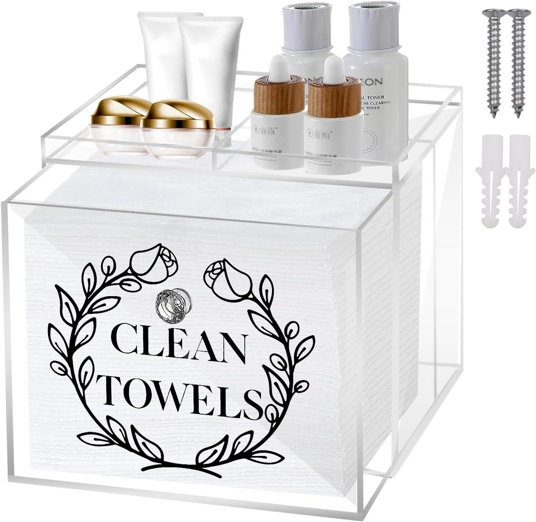 Disposable Face Towel Holder, Acrylic Storage Box for Clean Skin Club Face Towels, Laundry Sheet Holder, Dryer Sheet Holder, with Movable Dividers and Small Diamond Handles Acrylic Towel Container Box
