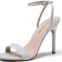 DREAM PAIRS Womens High Stilettos Open Square Toe Ankle Strap Heels Sexy Comfort Strappy Dress Shoes Wedding Bridal Pumps Sandals (8, Silver)