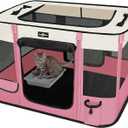 Paw Ballet Foldable Pet Kitten Playpen, Upgrade Waterproof Portable Cat Dog Playpen Kennel Tent for Dog Cat, Retractable Shade Cover with Free Carrying Case, Indoor Outdoor Use for Small Pet, Pink, Medium(32''×24''×21.5'')