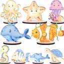 Under The Sea Party Decorations - 9PCS Sea Aniamls Wood Centerpieces for Tables Wooden Cute Turtle Whale Ocean Table Sign Centerpiece Decor Under The Sea Baby Shower Birthday Decor Supplies
